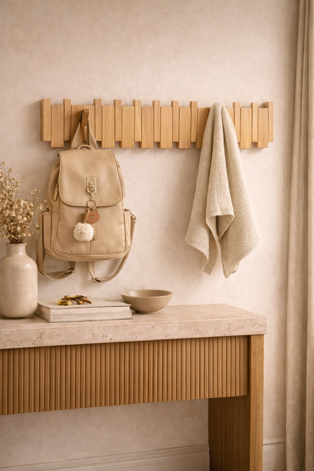 Vestige Solid Wood Wall Coat Rack - Beige