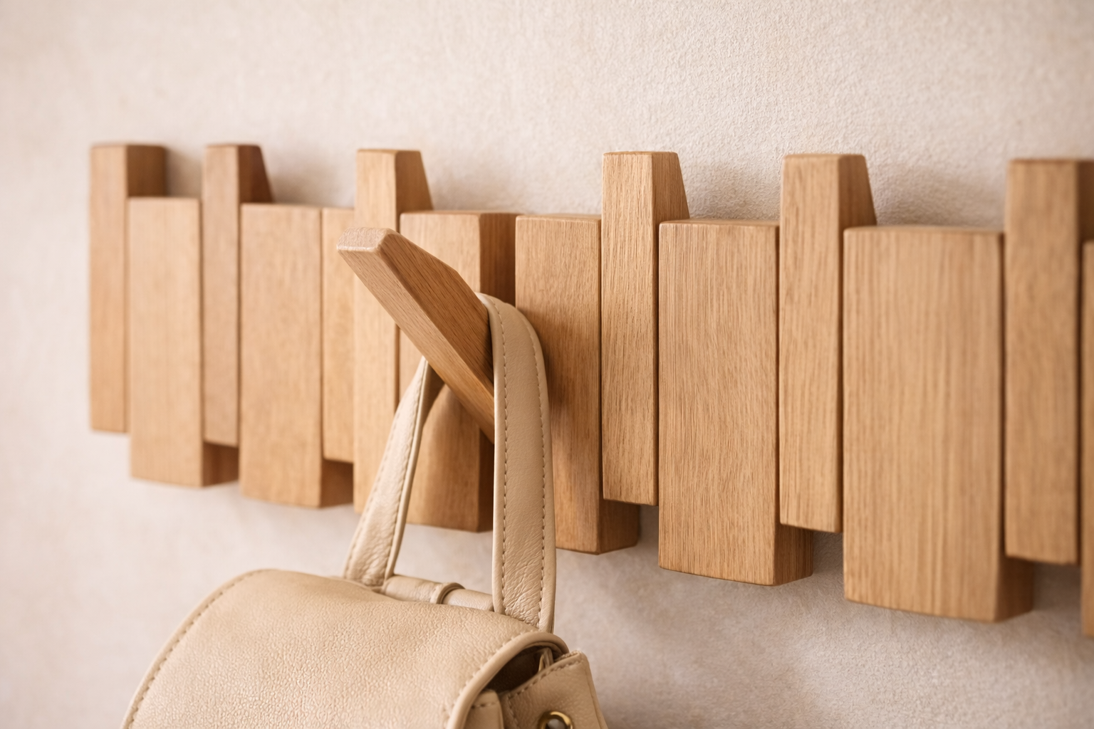 Vestige Solid Wood Wall Coat Rack - Beige